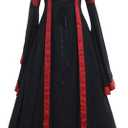 CosplayDiy Women's Gothic Victorian Witch Vampire Dress Medieval Renaissance Hooded Dress Trumpet Sleeves Cosplay Gown Dress (Black&red)