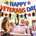 2 x Happy Veterans Day Banner Blue Red Veterans Day Decorations America Patriotic Army Military Soldier Thank You Veterans Theme Dcor Remember and honor Veterans Day Party Supplies