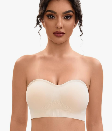 Strapless Bras for Women-Push-Up Non-Slip Bandeau Bra,Seamless Wirefree Padded Tube Top Convertible Straps Small