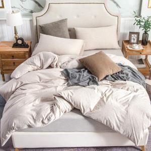 PURE ERA Jersey Knit Duvet Cover Set 100% T-Shirt Cotton Super Soft Comfy 3pc Bedding Set with Zipper Closure (Heather Beige, Oversized King)