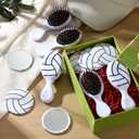 SiliFine 24 Pcs Volleyball Gifts for Team Bulk Include 12 Volleyball Air Cushion Hair Brush and 12 2.76 Inch Compact Mirror Round Makeup Mirror for Girl Player