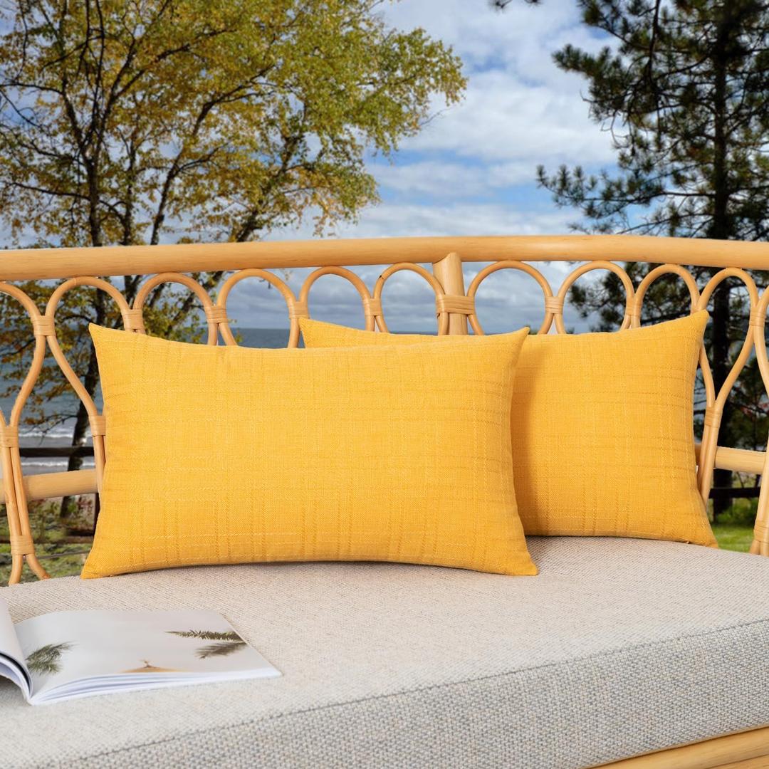 Kevin Textile Outdoor Waterproof Lumbar Pillow Covers 14x24 Inch Pack of 2 Checkered Decorative Rectangle Cushion Throw Pillowcases Shell for Patio Tent Garden Couch Bed Sofa Sunflower Yellow