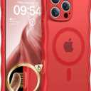 TAURI Magnetic for iPhone 16 Pro Max Case, Cute Wavy Design [Full Camera Protection] [Compatible with Magsafe] Anti-Slip Translucent Matte Case for iPhone 16 Pro Max for Women Girls, Bright Red