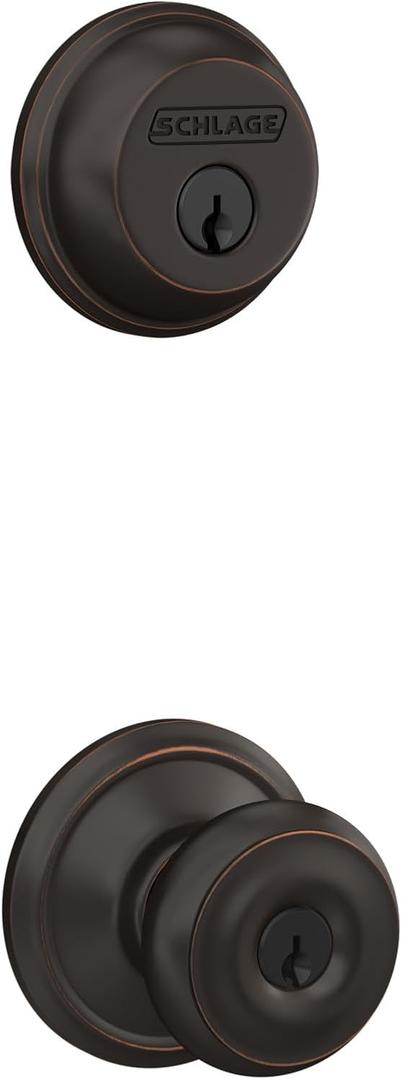 SCHLAGE FB50NVGEO716 Georgian Entry Deadbolt Lock, Aged Bronze