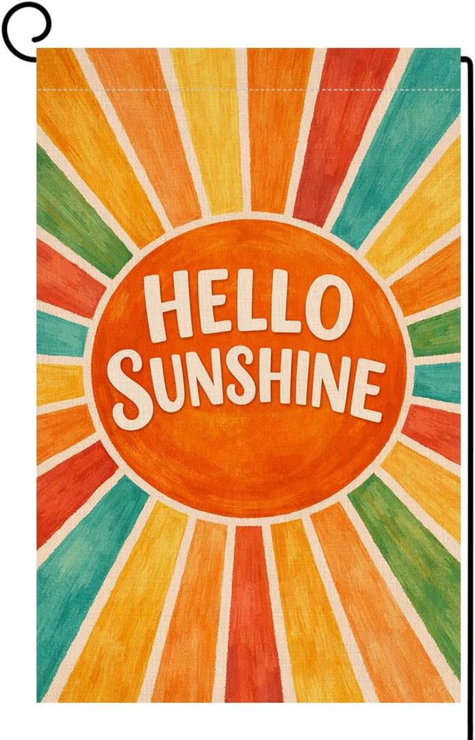 2 x BLKWHT Hello Sunshine Summer Garden Flag 12x18 Vertical Double Sided Welcome Spring Farmhouse Holiday Outside Decorations Burlap Yard Flag BW874