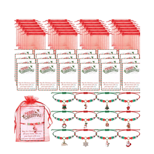 24 Set Christmas Bracelets with Wish Card Organza Bags Xmas Adjustable Multicolor Braided Bracelet Wax Rope Bracelets with Santa Snowflake Xmas Tree for Women Men
