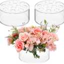 Tanlade Acrylic Floral Centerpiece for Dining Table Decorations Wedding Round Flower Vase Centerpiece Vases Table Low Flower Holder with Holes for Home Birthday Party(3 Pcs,5.51 Inches)
