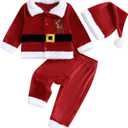 Toddler Baby Santa Claus Costume Boys Girls Christmas Outfits Reindeer Jacket Long Pants Hat Xmas Cosplay Sets (12-18 Months, Red)