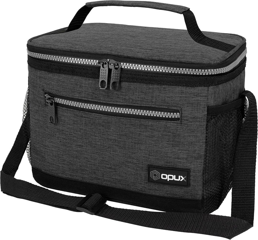opux Insulated Lunch Box Men Women, Lunch Bag for Work School, Leakproof Soft Cooler Tote Adult, Large Lunch Pail Kids Boys Girls, Picnic Beach Food Bag with Shoulder Strap, Charcoal (Medium - 8L)