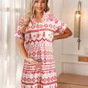 ASTANFY Nightgowns for Women Button Down Sleepshirt Short Sleeve Nightshirt Xmas Pajamas V Neck Nightdress (White, S)