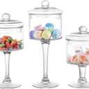 MyGift 3-Piece Clear Glass Apothecary Candy Jar Set with Lids Decorative Party Display Containers for Wedding Centerpieces, Dessert Tables, Kitchen Counter Storage, and Bathroom Dcor