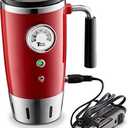 Tech Tools Heated Car Travel Mug - Keeps Your Bevrege Hot - Retro Style - Stainless Steel 12 Volts (Red)