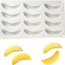 OCPO KITCHEN 3D Banana Shape Silicone Molds for Baking Mousse Cake, 3D Silicone Baking Mold for Candy Pastry Chocolate Truffle Cupcake Jelly Cookie Pudding Cake Decoration Mold, 12-Cavity