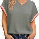 Tankaneo Womens V Neck Oversized Tops Short Sleeve Color Block Tee Shirts | Summer Casual Tops, Loose Fit T Shirts, Baggy Shirt, Half Sleeve (L)