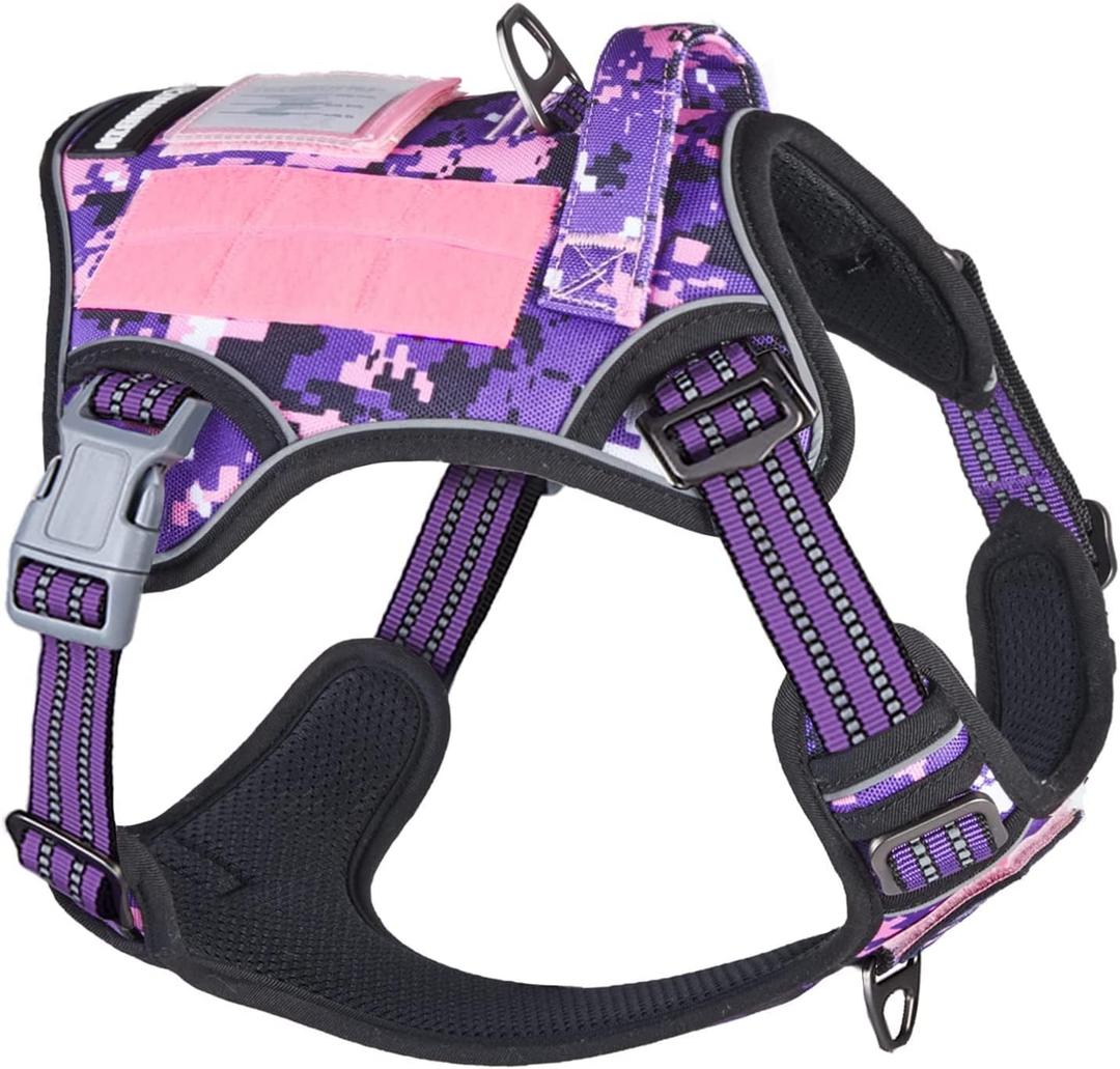 BUMBIN Tactical Dog Harness for Large Dogs No Pull, Famous TIK Tok No Pull Dog Harness, Fit Smart Reflective Pet Walking Harness for Training, Adjustable Dog Vest Harness with Handle Purple Camo XL (XL(Neck:22-31", Chest:23-42"))