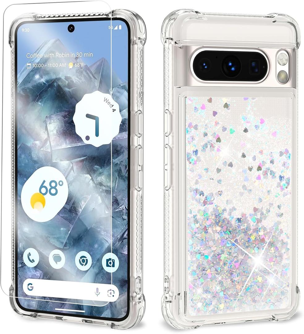 ANSHOW Glitter Case for Google Pixel 9/9 Pro, Shockproof TPU, Bling Glitters, Silver