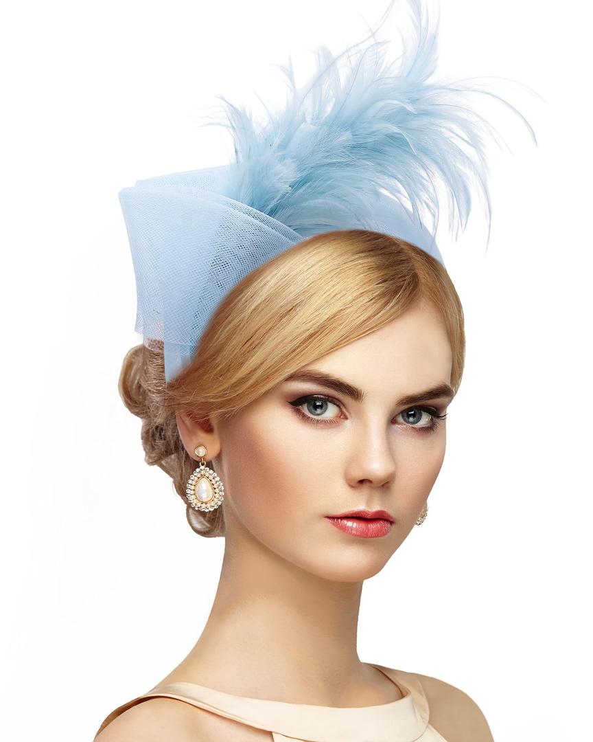 Zinniday Blue Fascinators Headband for Women, Elegant 2026 Feather High Tea Party Hats, Vintage 1920s 50s Mesh Victoria Kentucky Fascinator for Derby Party Prom Cocktail Church Carnival Halloween