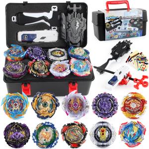 Battling Top Set, Burst Gyro Toys 10 Spinning Tops 2 Launchers Combat Battling Game with Portable Storage Box Gift for Kids Children Boys