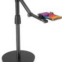 Phone Stand, Adjustable Cell Phone Holder, Multiangle, 3-Part Adjustable, Horizontal Recording Stand, Compatible with 3.5-11" Phone/iPad Mini/iPhone, Black