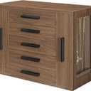 HOOBRO 5-Tier Jewelry Box, Wooden Jewelry Organizer with Transparent Windows, Jewelry Storage Box with 2 Vertical Drawers, for Earring, Necklace, Bracelet, Ring, Watch, Walnut and Black BH19JB04