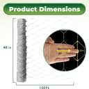 48In x 150Ft Hexagonal Chicken Wire, 2Inch Metal Mesh Fencing