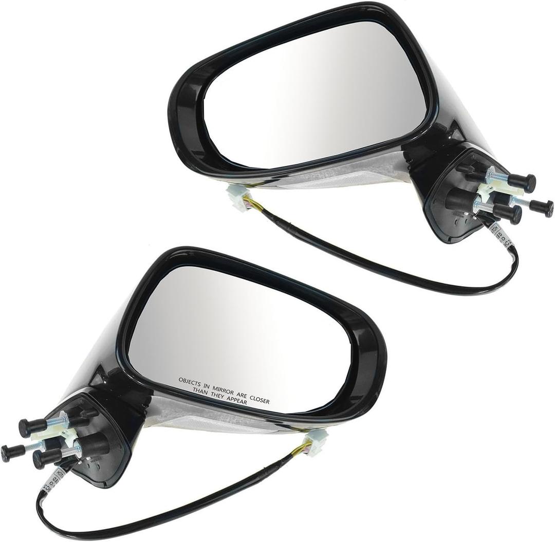 TRQ Driver and Passenger Side Mirror Assembly Set Power Heated Turn Signal Puddle Light Paint to Match Foldaway Compatible with 2009-2013 Lexus IS250