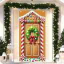 3 x BlissYard Gingerbread House Door Cover 71x35 Inch Christmas Door Banner Winter Holiday Decoration Welcome Porch Sign Christmas Party Photography Backdrop Indoor Outdoor Xmas Door Hanging Banner (Golden)