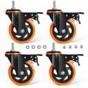 Stem Caster Wheels 3 Inch Heavy Duty Set of 4, 3/8"-16 x 1 Threaded Stem, Locking Swivel Casters for Cart, Furniture, Industrial