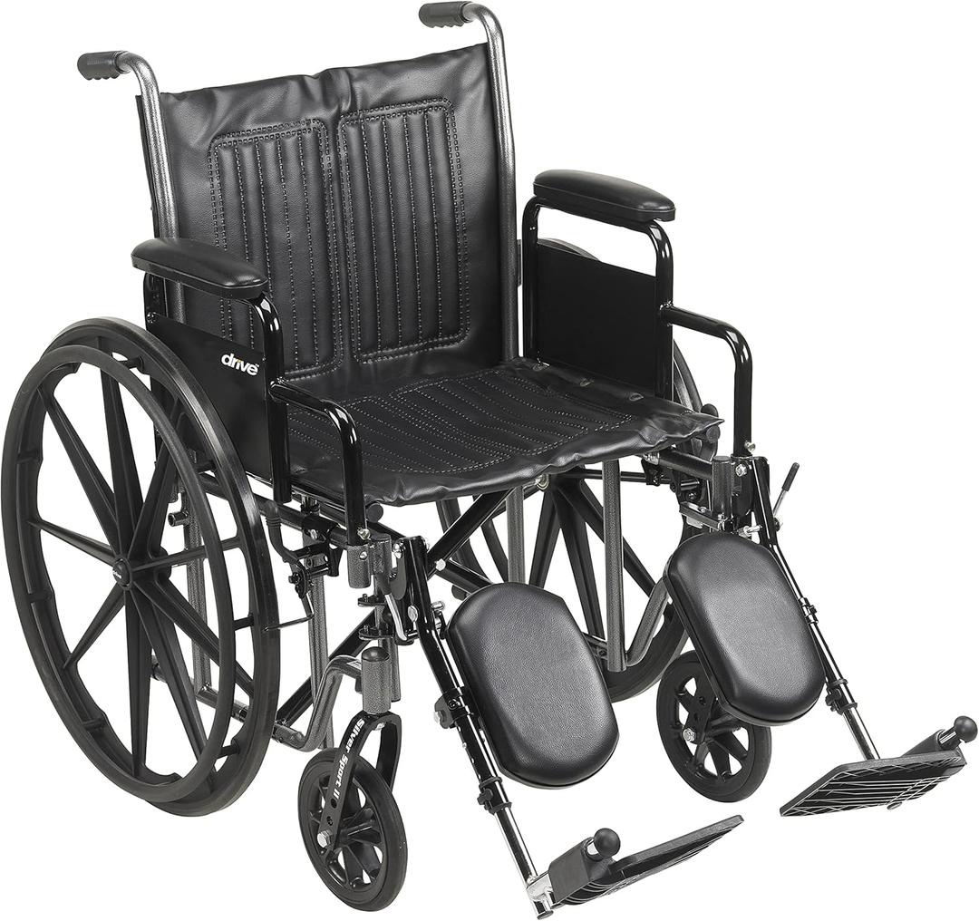 Drive Medical SSP220DDA-ELR Silver Sport 2 Full-Reclining Transport Wheelchair with Detachable Desk Arms and Swing-Away Elevating Leg Rest, Black (20 Inch (Pack of 1))
