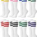 8 Pairs Kids Striped Tube Socks Cotton Knee High Colorful Retro Socks for Kid Boys Girls 6-10 Years