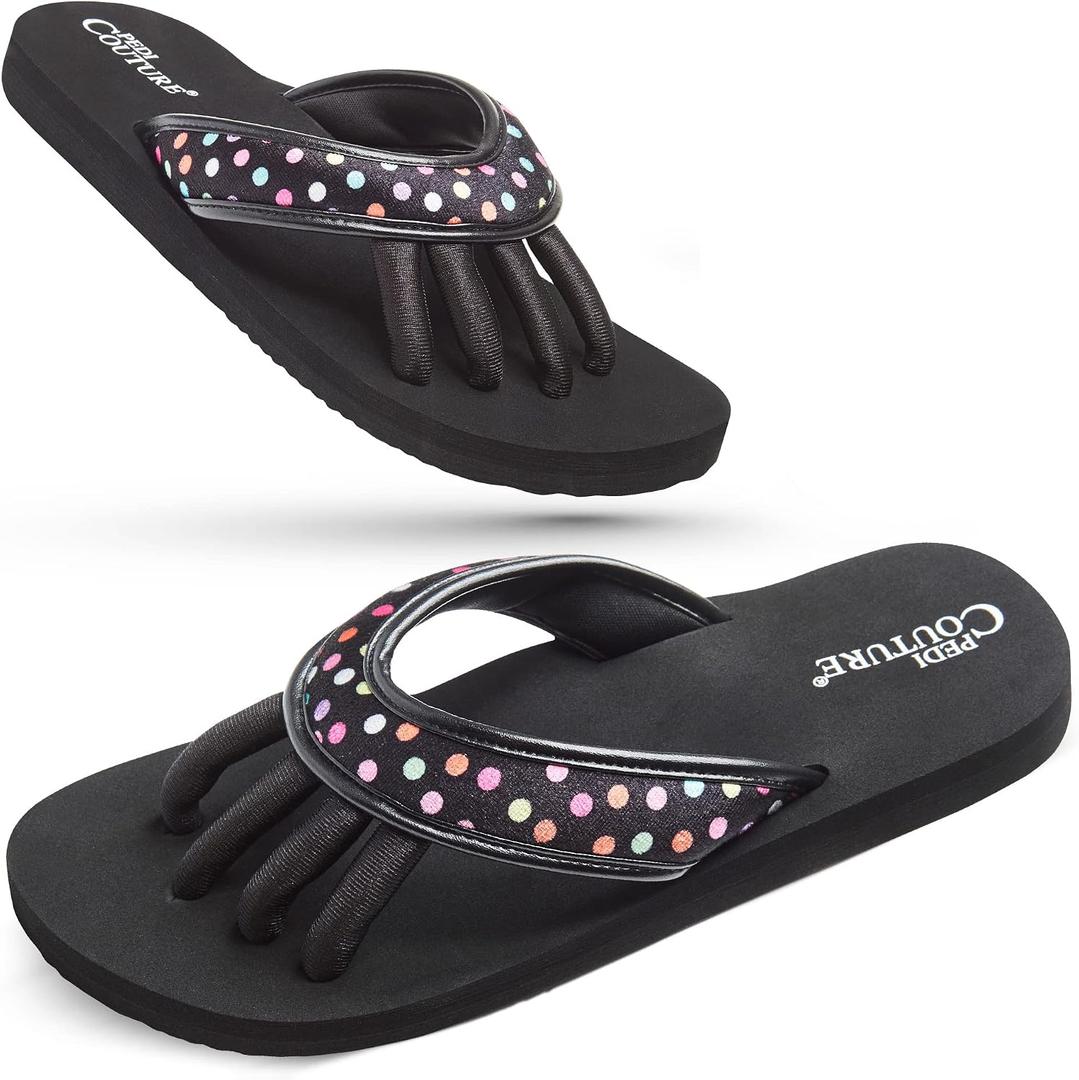 Pedi Couture Pedicure Sandals with Built In Toe Separators for Women - Comfortable Spa Style Flip Flops for Home, Salon, Yoga & Gym Use (Black, Medium
)