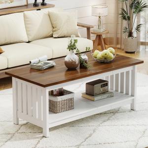 YOSHOOT 47.2" Farmhouse Coffee Table - Coffee Tables for Living Room, Small Coffee Table with Storage, Center Table for Living Room, Bedroom, Office, White, 21.65"D x47.24"W x 18.7"H