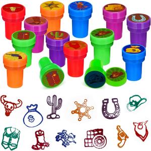 Cinrobiye 24 Pcs Western Cowboy Party Stampers for Boys Girls,Wild West Birthday Party Supplies Favors, Classroom Rewards Carnival Prizes, Goodie Bag Fillers for Wild West Wooden House BarnParty