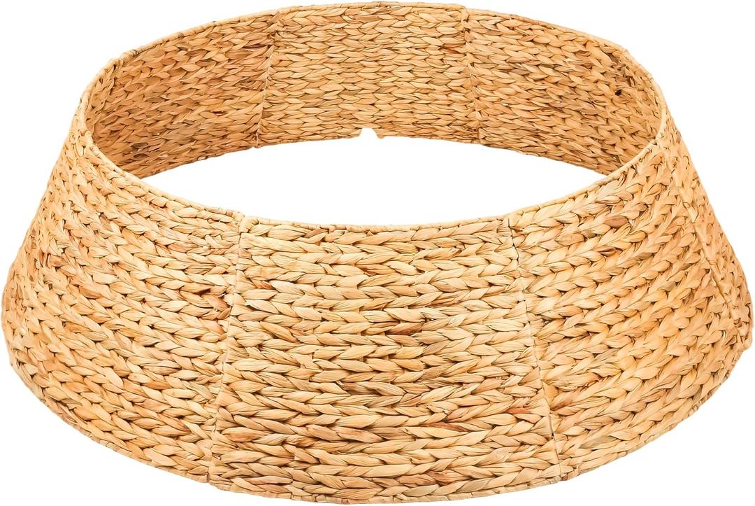 42" Extra Large Christmas Tree Collar, Hand Woven Hyacinth Christmas Tree Base for Artificial Trees - 8 Piece Rustic Farmhouse Tree Skirt Replacement, Fits Below 41" Tree Stand, Natural Hyacinth