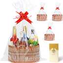 3 Set Baskets for Gifts Empty, Large Woven Bamboo Gift Basket Kit with Handles, Sturdy Empty Gift Baskets to Fill for Baby Shower, Birthday Party Wrapping Gift - 3 Cellophane Wrap Bags, 3 Gift Cards
