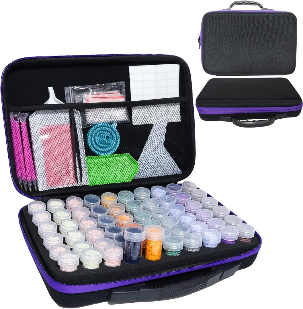 LEIYULY 60 Slots Storage Container for Diamond Art Kits with Diamond Art pens Tools and Portable Bead Storage Boxes, Diamond Art Storage Case and Diamond Art Storage Case