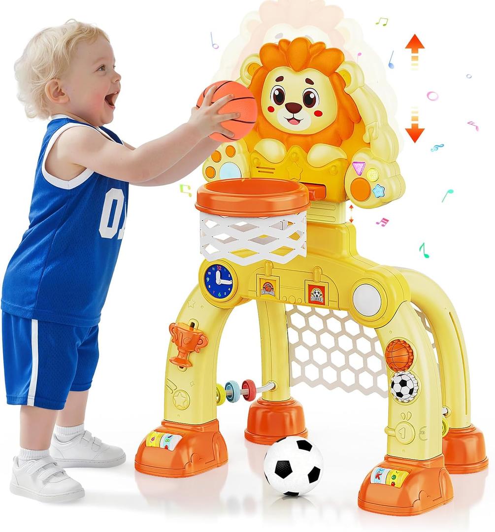 Toddler Basketball Hoop & Soccer Goal for Kids 1-3 Years Old, Baby Toys for 1 2 3 Year Old Boy Girl Gifts, Montessori Interactive Musical Toy with Lights for Christmas Birthday Gifts for 12-18 Months