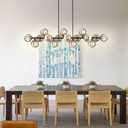 Chandelier,16-Light Black Linear Chandeliers for Dining Room Light 55inch Modern Linear Sputnik Chandelier Large Pendant Lights Kitchen Island Bubble Smoke Gray Glass Globe Kitchen Island Chandelier