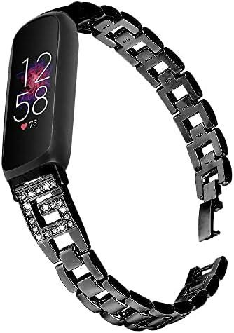 Wristband Compatible with Fitbit Inspire Bracelet for Women, Dressy Metal Wristbands Slim Bling Jewelry Strap Accessories Watch Band for Fitbit Inspire Band (Black)