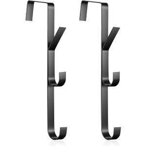 Thinp 2 Pcs X 3 Over Door Hook, Vertical Door Hanger Hook Space-Saving Purse Hanger for Doors Towels Coats Clothes Hats Bags Accessories - No Drilling, Black