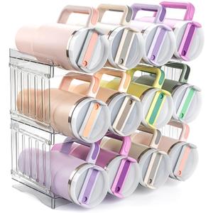 Water Bottle Organizer for 12 Stanley Cup, Kitchen Organizers and Storage for Owala Stanley Cup Accessories, Stackable Kitchen Storage Organization for Cup Mugs Bottles