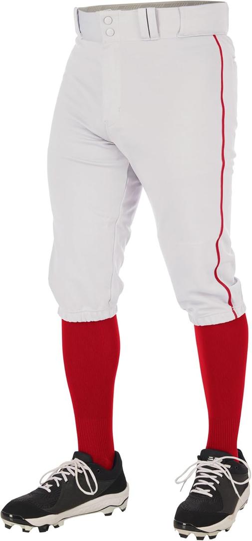 CHAMPRO Triple Crown 2.0 Baseball Knickers with Braid (Small, White, Scarlet)