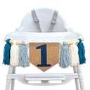 ZAIBIANHAO Blue 1st Birthday High Chair Banner - First Birthday Decorations For Boys, Blue Yarn Tassel Garland, Wall Hanging Background Props