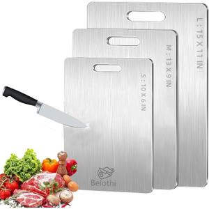 Stainless Steel Cutting Board, 3 PCS Cutting Boards for Kitchen, 304 Stainless Non Stick Chopping Cutting Board for Meat Fruit & Vegetable (15"x 11",13"x 9",10"x 6")