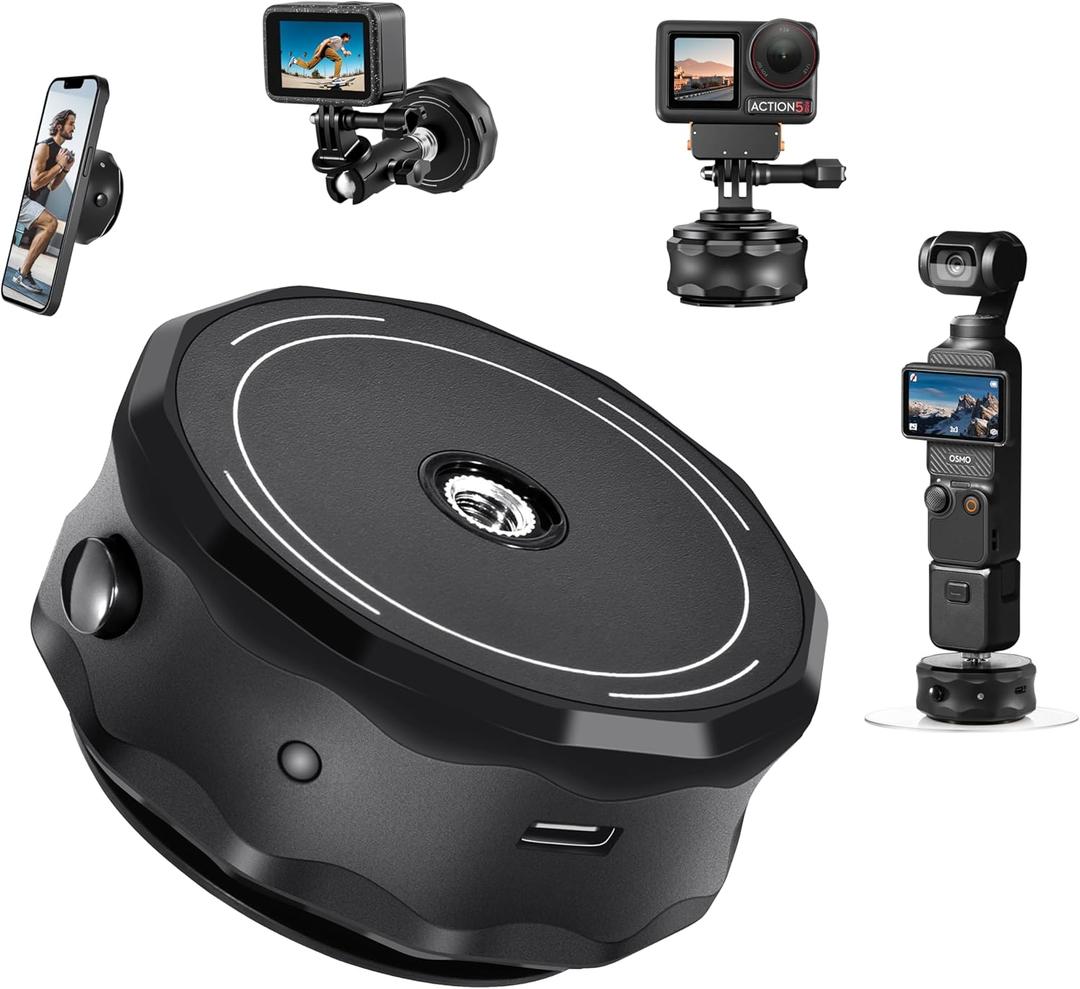 Camera Suction Cup Mount for DJI Osmo Action 6/Action 5 Pro/Pocket 3/for Xtra Muse/Smartphone, 2-in-1 Electric Vacuum Magnetic Camera Mount for Car/Window/Mirror, with 1/4 Screw