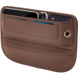 Premium Leather Car Seat Gap Filler Organizer, Universal Fit Accessories for Women/Men Interior, Center Console Organizer with Card Slots for Car, SUV, Truck (Brown, 1 Pack)