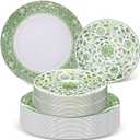 Hushee 60 Pcs Green Plastic Plates Set for Wedding Party Guests Green and White Floral Pattern Dish 10.25" Dinner 7.5" Dessert Plates Disposable for Banquet Dinner Bridal Shower