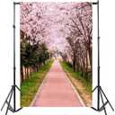 AOFOTO 5x7ft Flower Tree Backdrop Spring Cherry Blossoms Photography Background Girl Lovers Woman Lady Adult Artistic Portrait Park Path Photo Shoot Studio Props Video Drop Wallpaper Drape