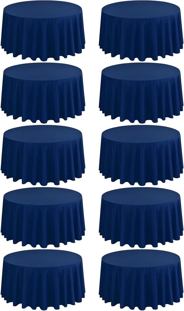 10 Pack Round Tablecloths - 120 Inch, Navy Blue Polyester Table Cover for Round Table, Stain and Wrinkle Resistant Washable Fabric Tablecloth, Polyester Tablecloth for Wedding Banquet Parties
