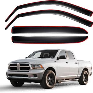 in-Channel Rain Guards for 2009-2026 Ram 1500 Classic Crew Cab, Window Deflectors Window Visors for 2010-2018 Ram 2500 & 3500 Classic Crew Cab, 2015 Ram 1500 Accessories, 4 Full-Size Doors (Black)